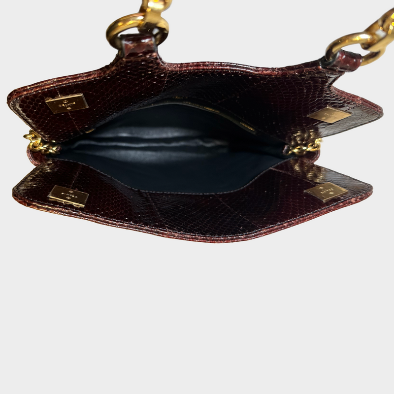 Celine brown python leather handbag with gold tone hardware