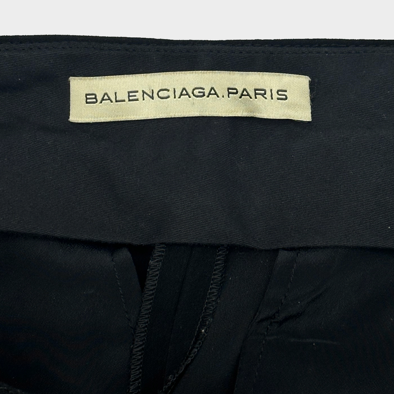 BALENCIAGA black polyester pleated vintage cropped trousers
