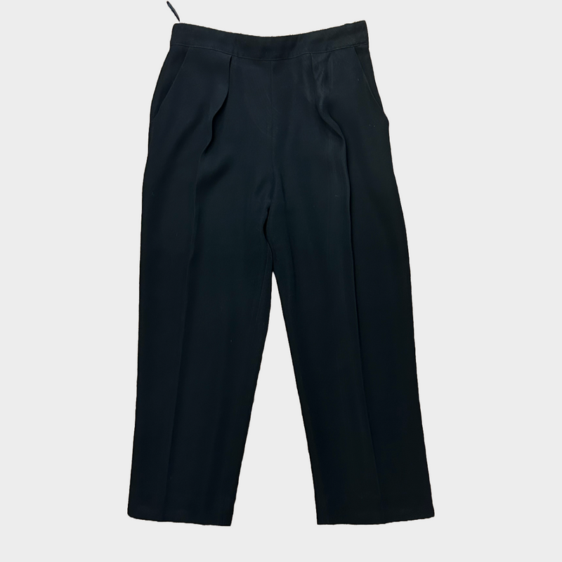 BALENCIAGA black polyester pleated vintage cropped trousers