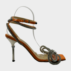 Mach&Mach orange leather square front sandal heels with crystal embellishment