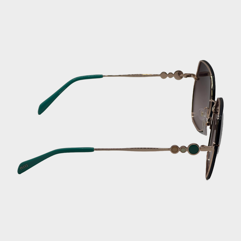 Emilio Pucci women's rose gold and turquoise metal geometrical sunglasses