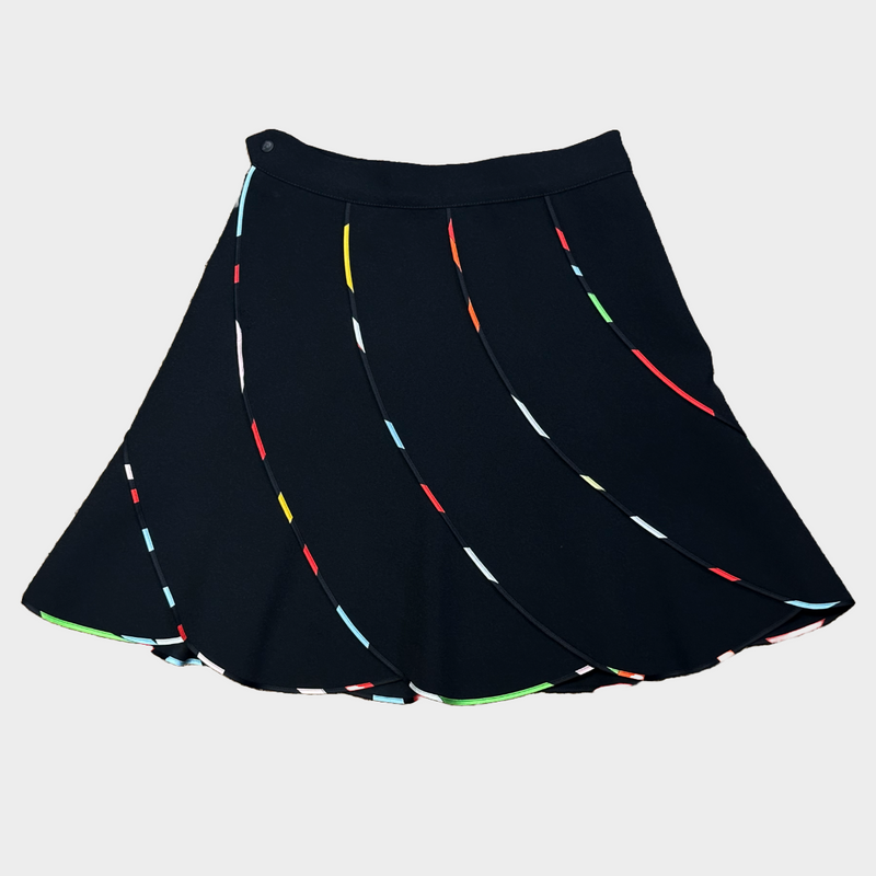 Emilio Pucci black flared mini skirt with multicoloured silk stripes details