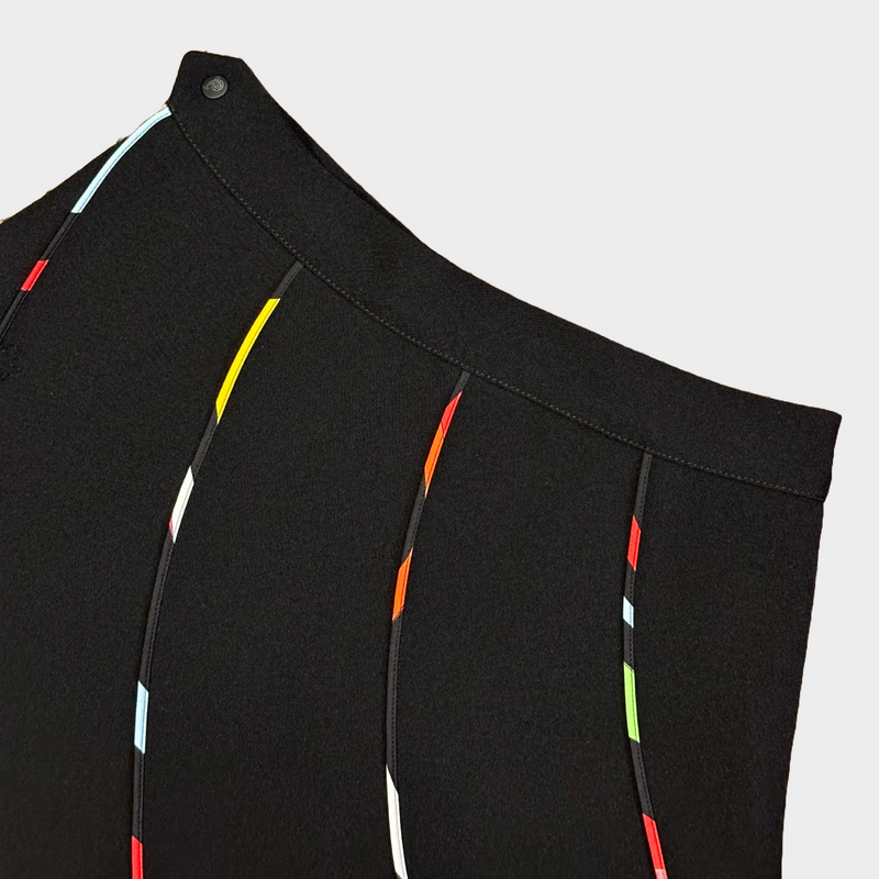 Emilio Pucci black flared mini skirt with multicoloured silk stripes details