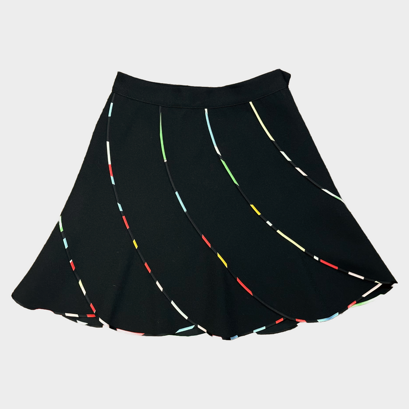 Emilio Pucci black flared mini skirt with multicoloured silk stripes details