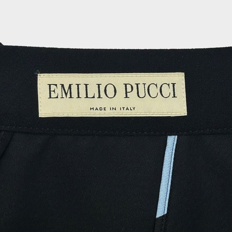 Emilio Pucci black flared mini skirt with multicoloured silk stripes details