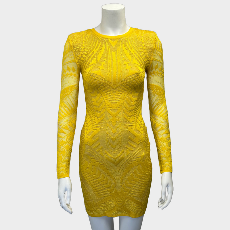 Balmain yellow viscose knitted lace long-sleeved dress
