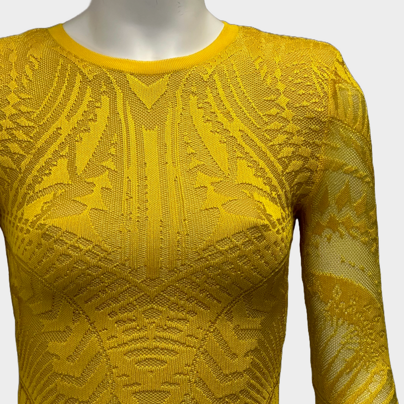 Balmain yellow viscose knitted lace long-sleeved dress