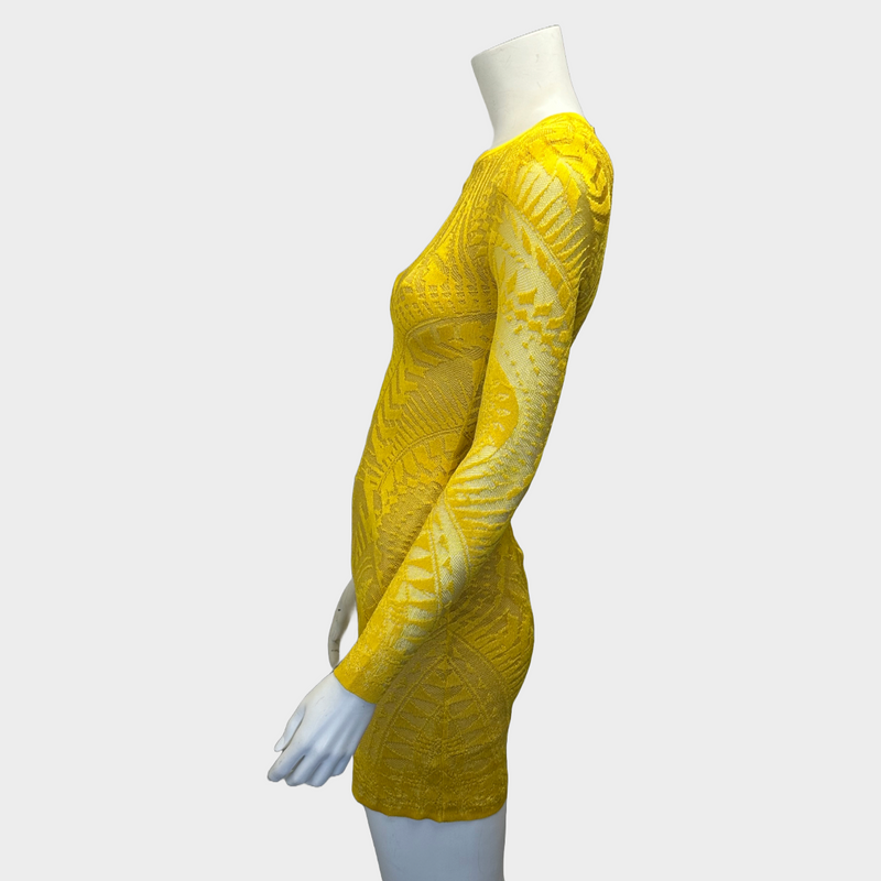 Balmain yellow viscose knitted lace long-sleeved dress