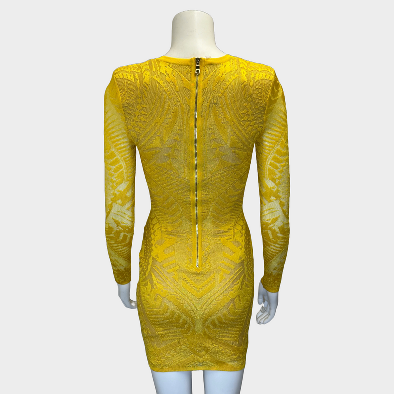 Balmain yellow viscose knitted lace long-sleeved dress