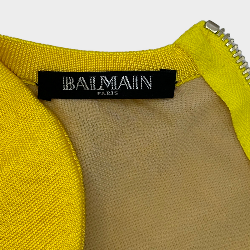 Balmain yellow viscose knitted lace long-sleeved dress