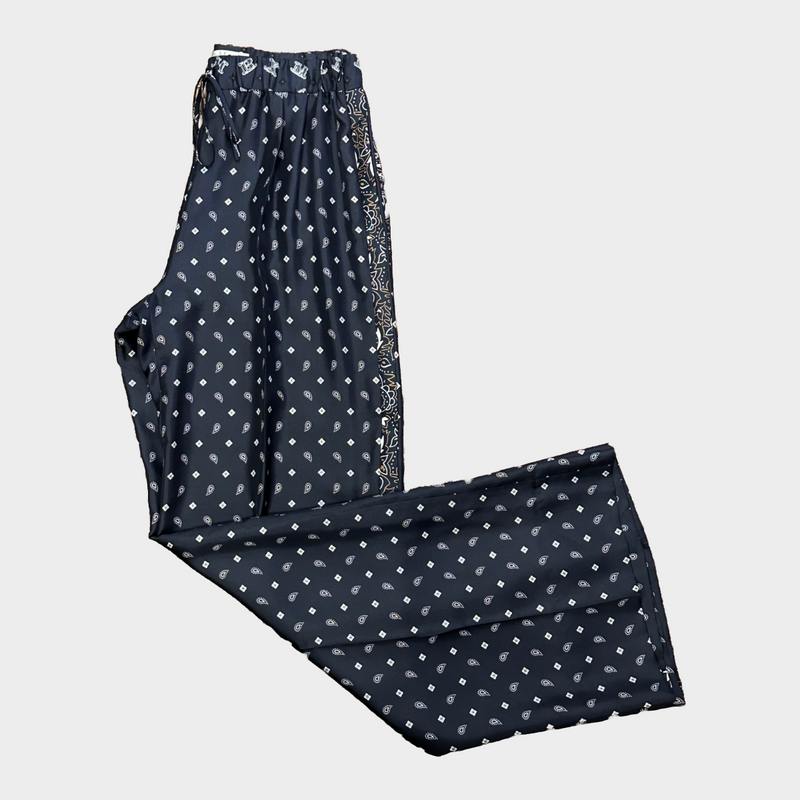 Max Mara women's navy and white paisley print silk trousers