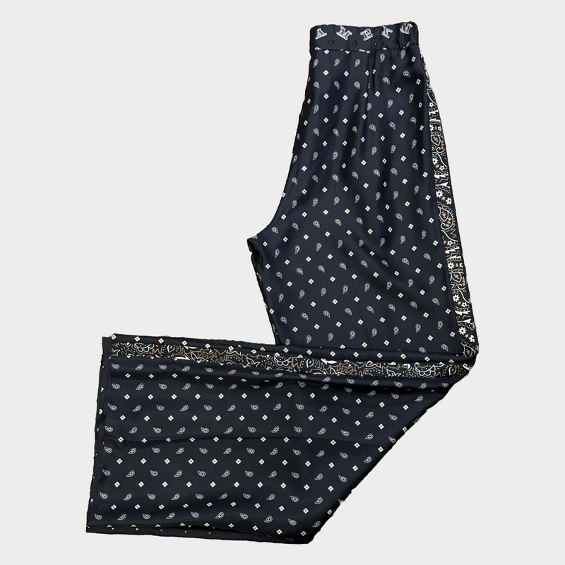 Max Mara women's navy and white paisley print silk trousers