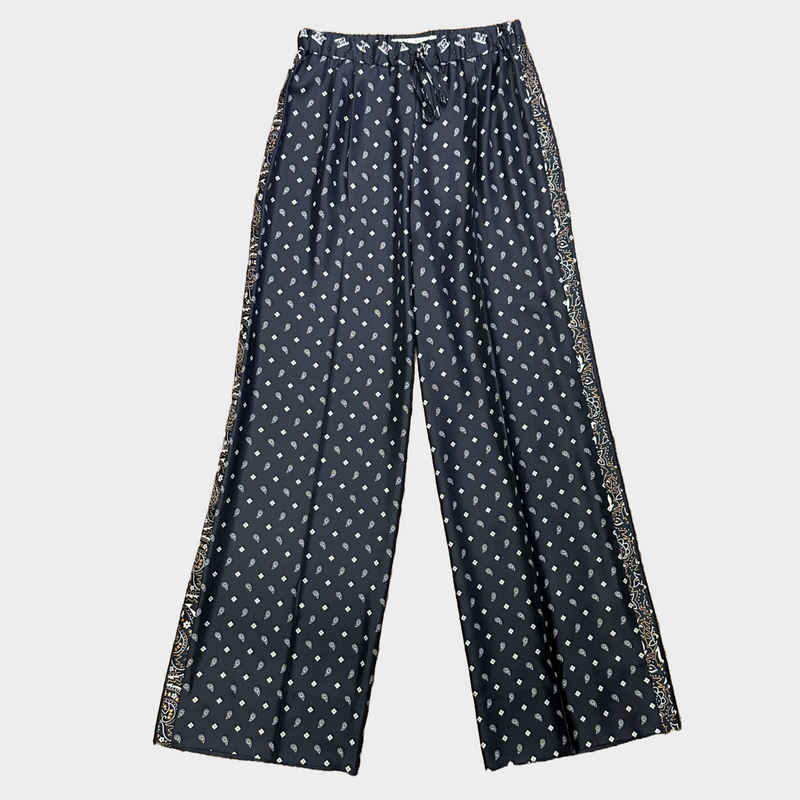 Max Mara women's navy and white paisley print silk trousers