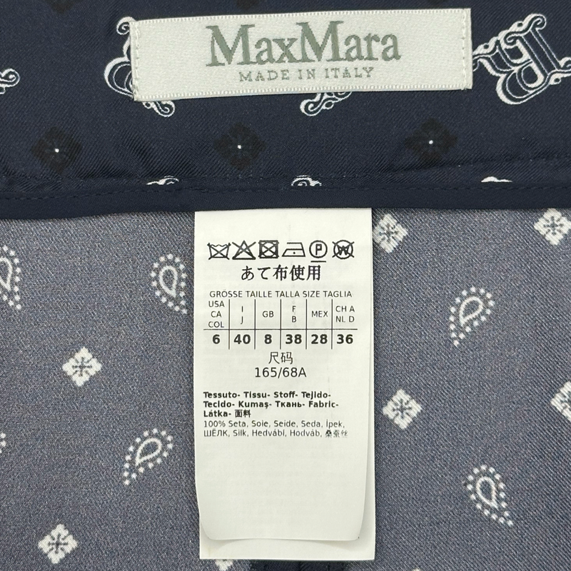 Max Mara women's navy and white paisley print silk trousers