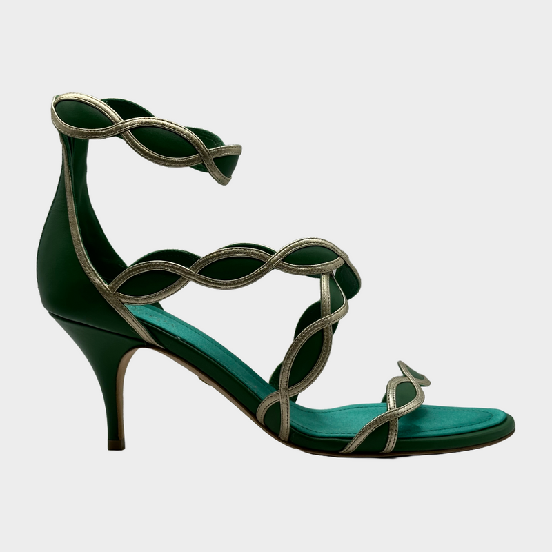 Giambattista Valli green and gold leather sandal heels