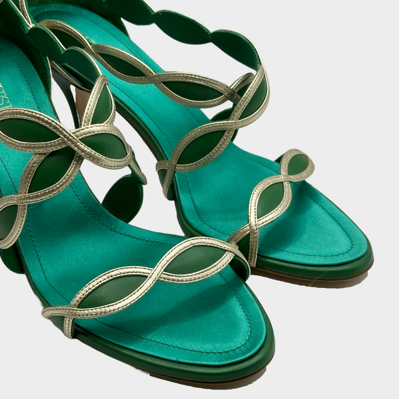Giambattista Valli green and gold leather sandal heels