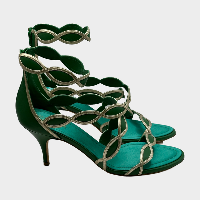 Giambattista Valli green and gold leather sandal heels