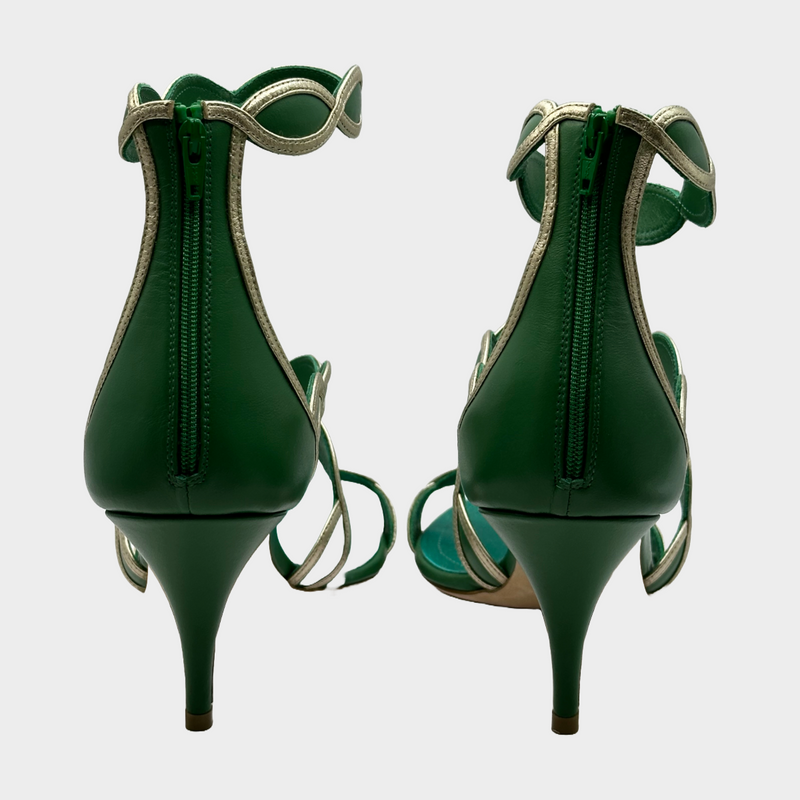 Giambattista Valli green and gold leather sandal heels