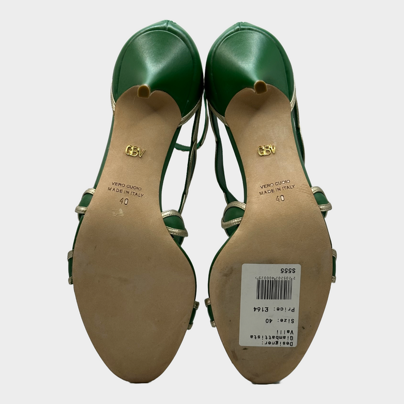 Giambattista Valli green and gold leather sandal heels