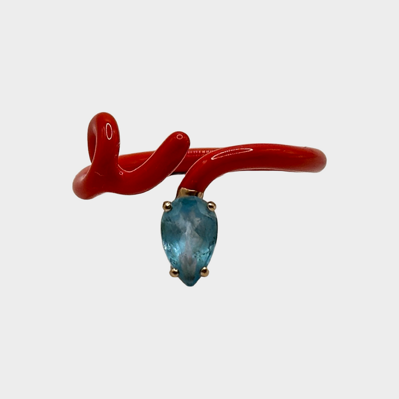 Bea Bongiasca women's red baby vine snake ring with topaz head detail