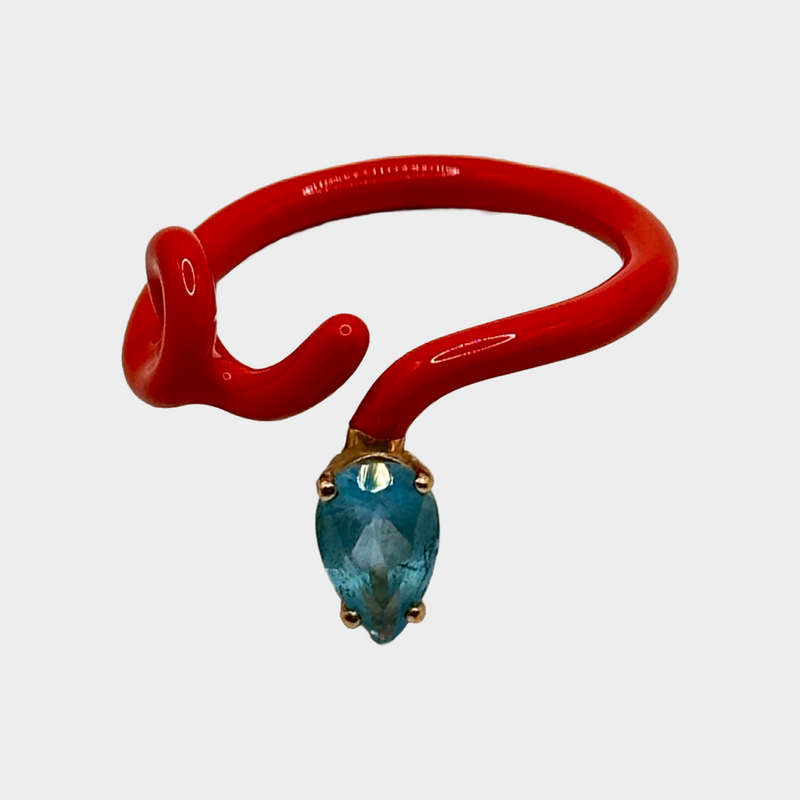 Bea Bongiasca women's red baby vine snake ring with topaz head detail