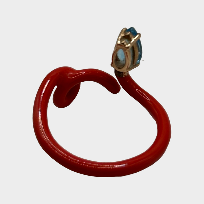Bea Bongiasca women's red baby vine snake ring with topaz head detail