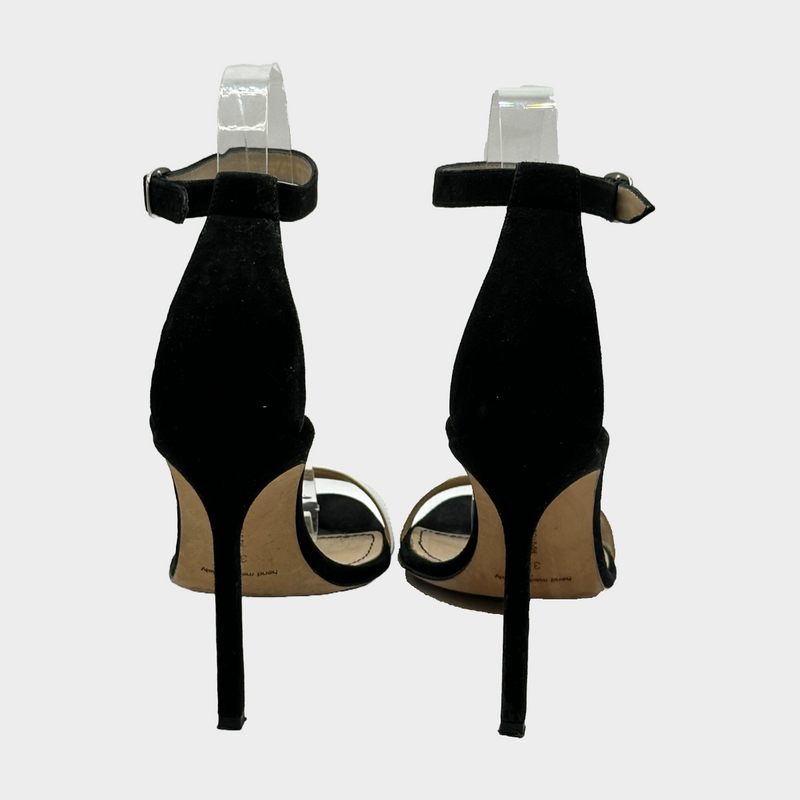 Manolo Blahnik white and black suede and leather sandal heels
