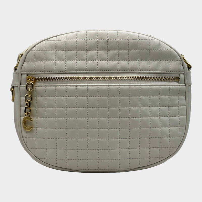 CÉLINE white quilted leather crossbody bag with gold tone C detail