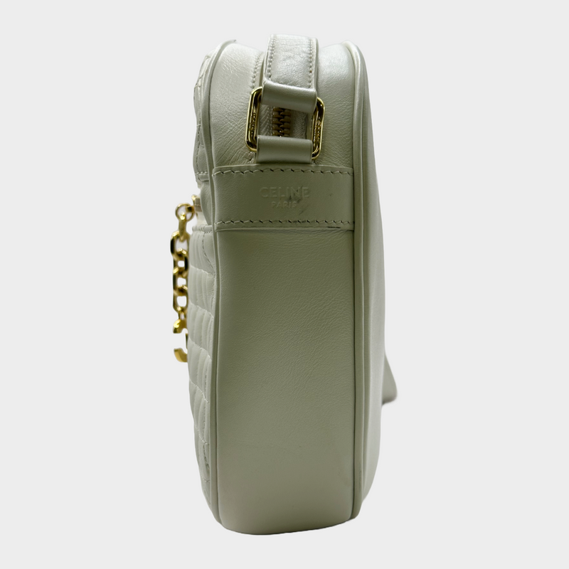CÉLINE white quilted leather crossbody bag with gold tone C detail