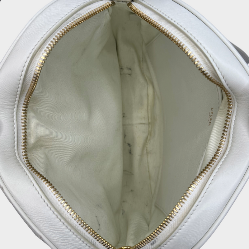 CÉLINE white quilted leather crossbody bag with gold tone C detail