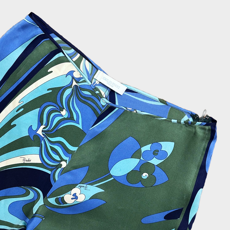 Emilio Pucci women's blue and green abstract print silk trousers