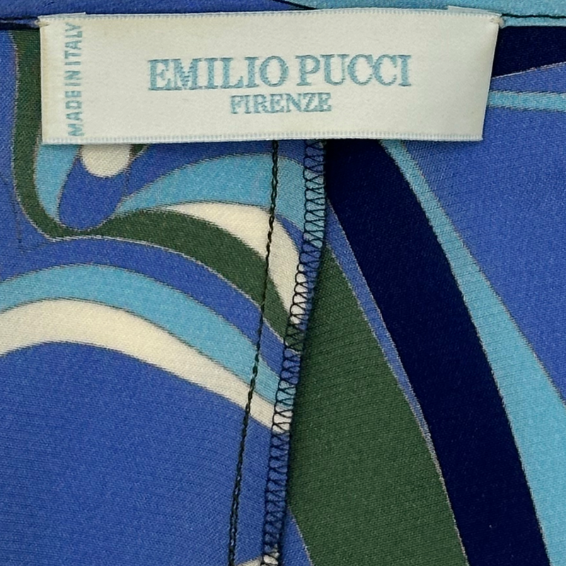 Emilio Pucci women's blue and green abstract print silk trousers