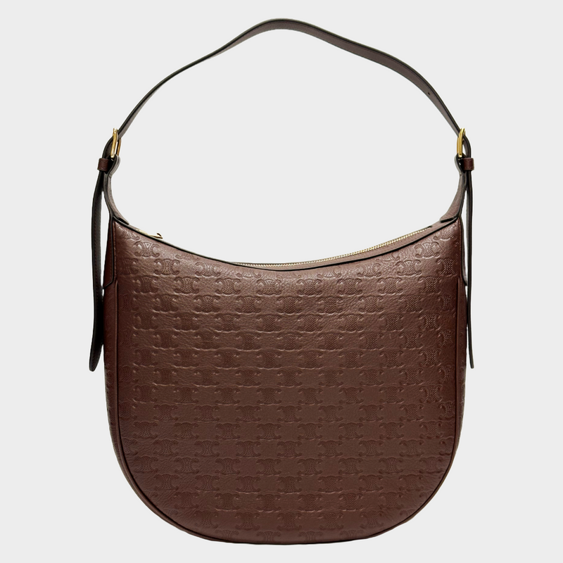 CÉLINE brown embossed triomphe calfskin leather heloise medium handbag