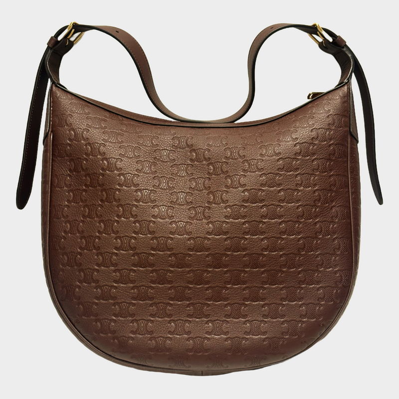 CÉLINE brown embossed triomphe calfskin leather heloise medium handbag