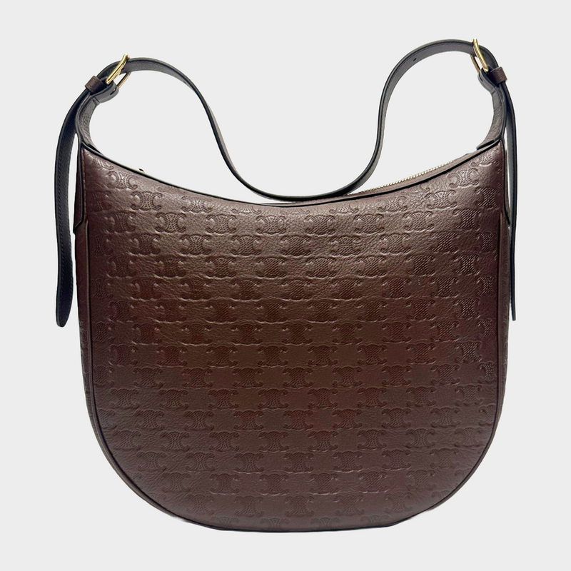 CÉLINE brown embossed triomphe calfskin leather heloise medium handbag