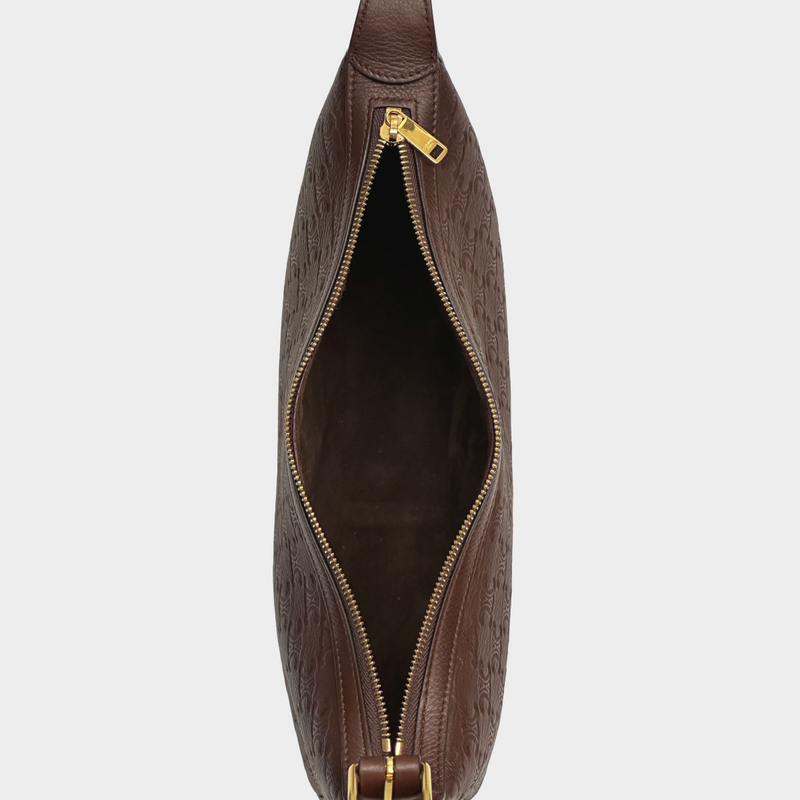 CÉLINE brown embossed triomphe calfskin leather heloise medium handbag