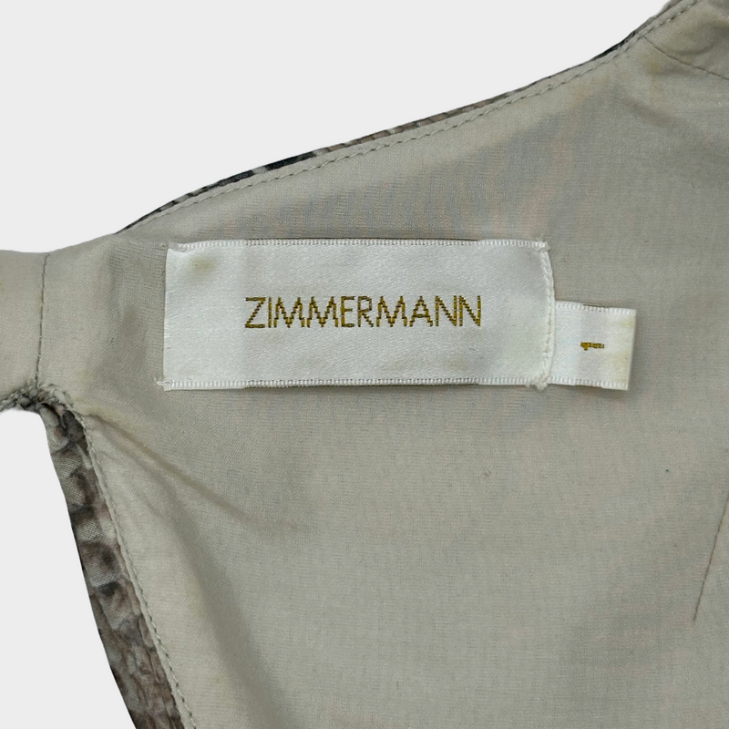 Zimmermann women's beige snake print pleated cropped long-sleeved top