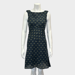 Chanel navy and yellow flower print cotton sleeveless dress