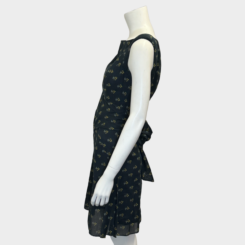 Chanel navy and yellow flower print cotton sleeveless dress