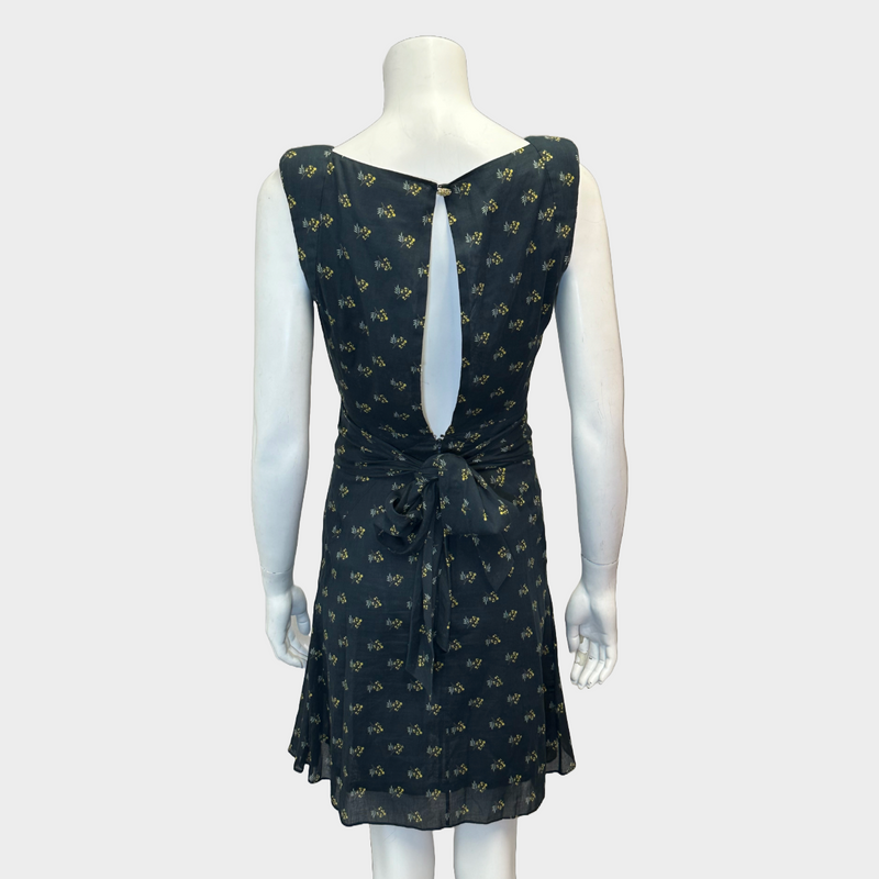 Chanel navy and yellow flower print cotton sleeveless dress