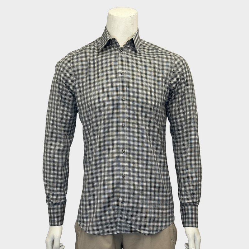 Dolce&Gabbana men's grey and black checkered cotton shirt