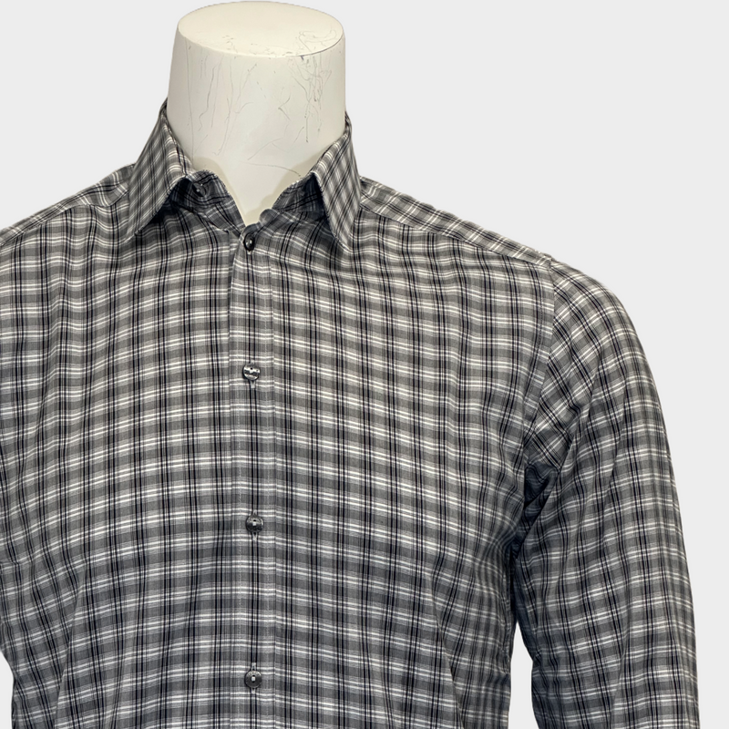 Dolce&Gabbana men's grey and black checkered cotton shirt
