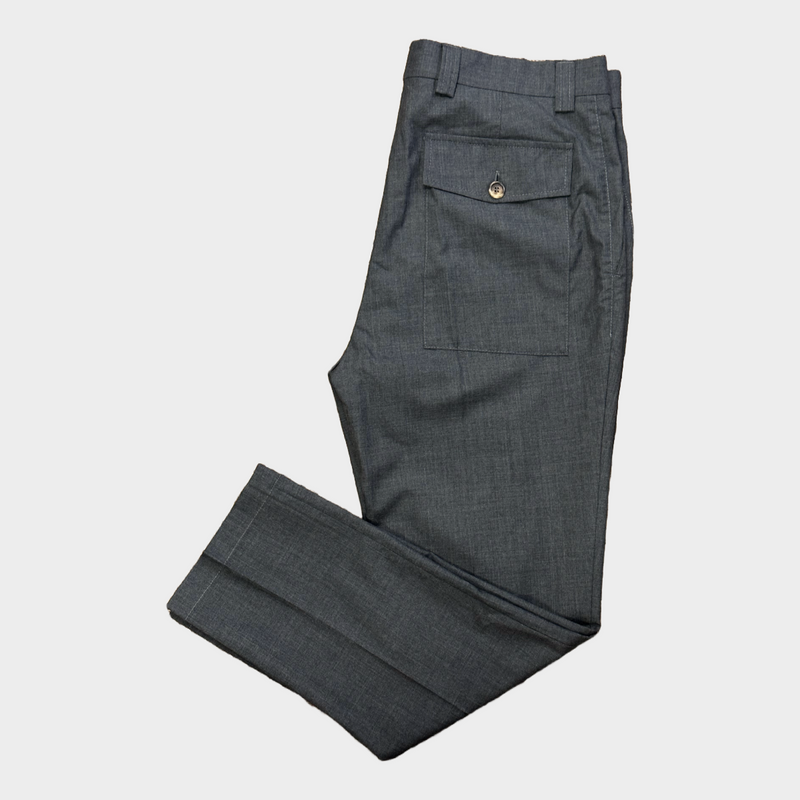 Brunello Cucinelli men's grey wool trousers with two back pockets