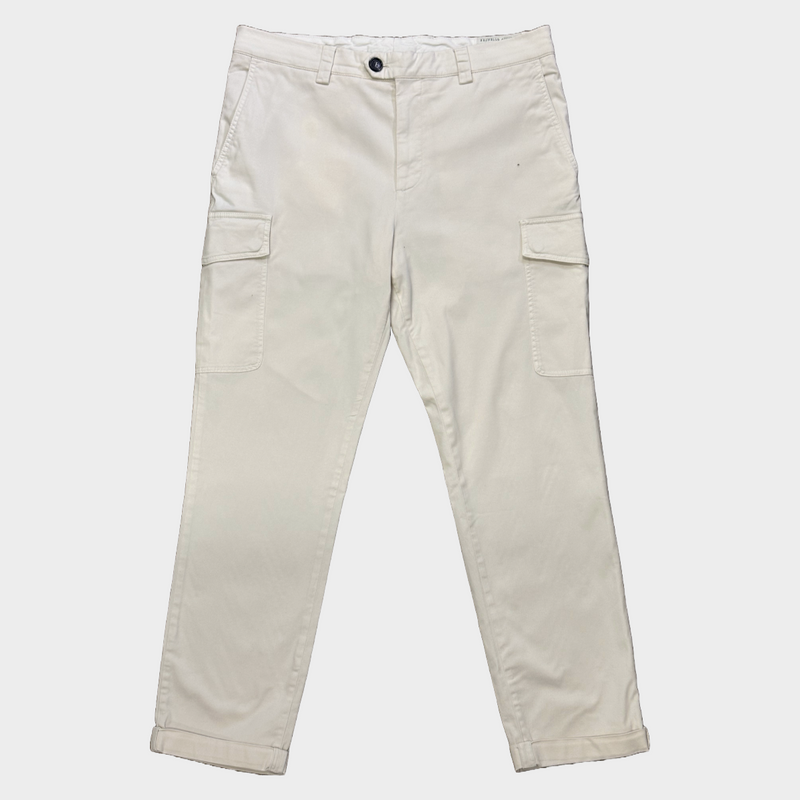 Brunello Cucinelli men's ecru cotton cargo trousers