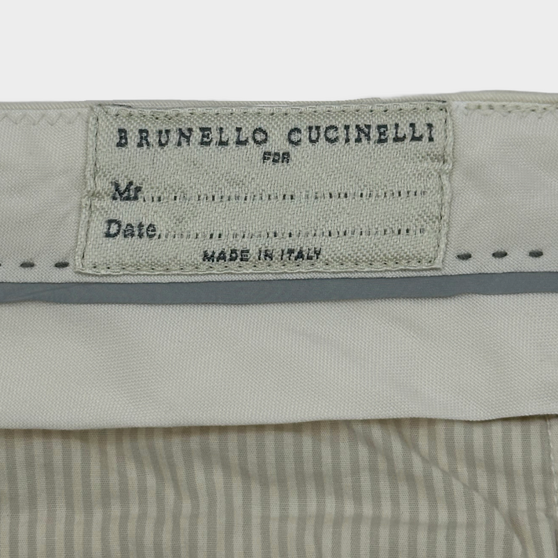 Brunello Cucinelli men's ecru cotton cargo trousers