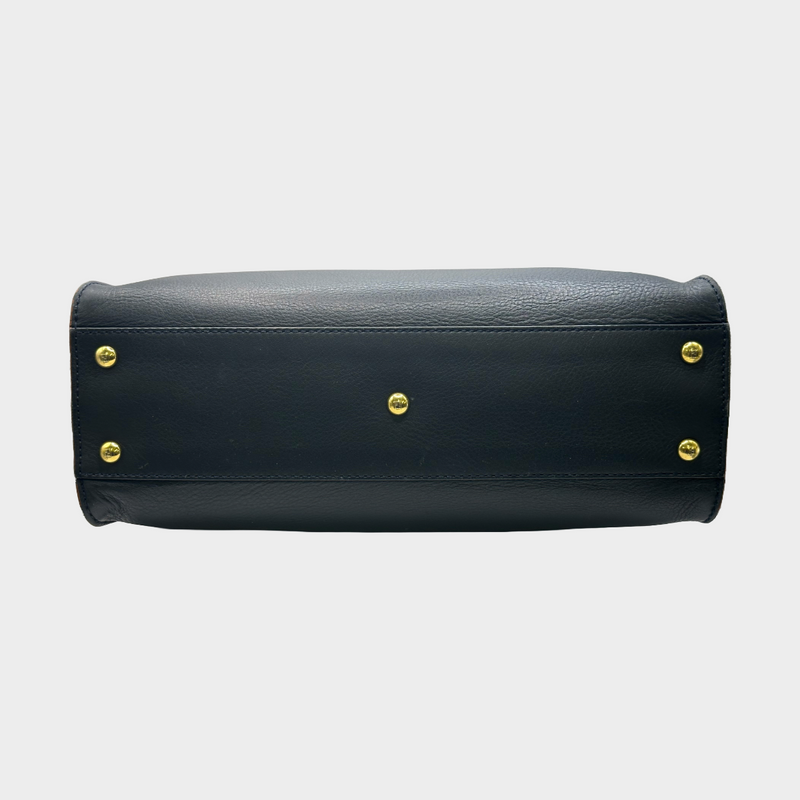 Fendi navy grained leather peekaboo bag with orange detail at the edges