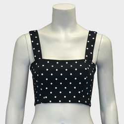 Balmain women's black and white polka-dot viscose cropped corset top