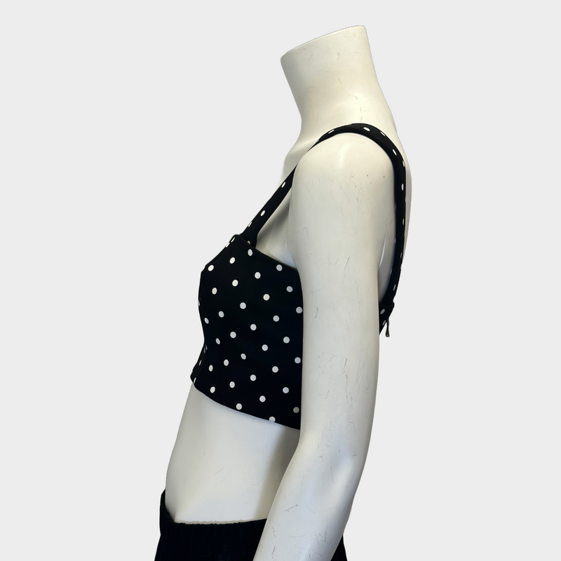 Balmain women's black and white polka-dot viscose cropped corset top