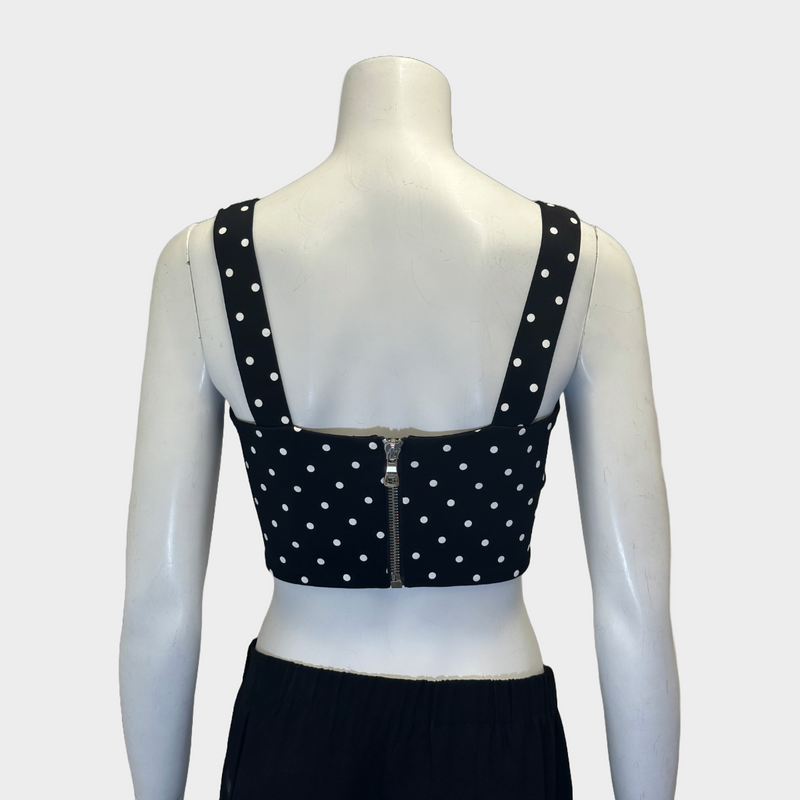 Balmain women's black and white polka-dot viscose cropped corset top