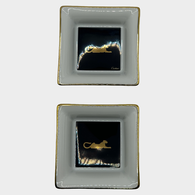 Cartier Set of 2 Porcelain Panthera Ashtrays